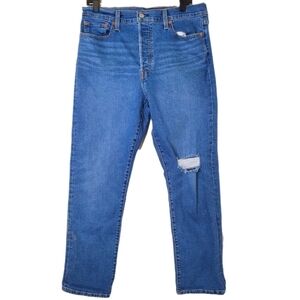 Levi's Women's Button Fly Wedgie Straight Leg‎ Jeans With Distressing
